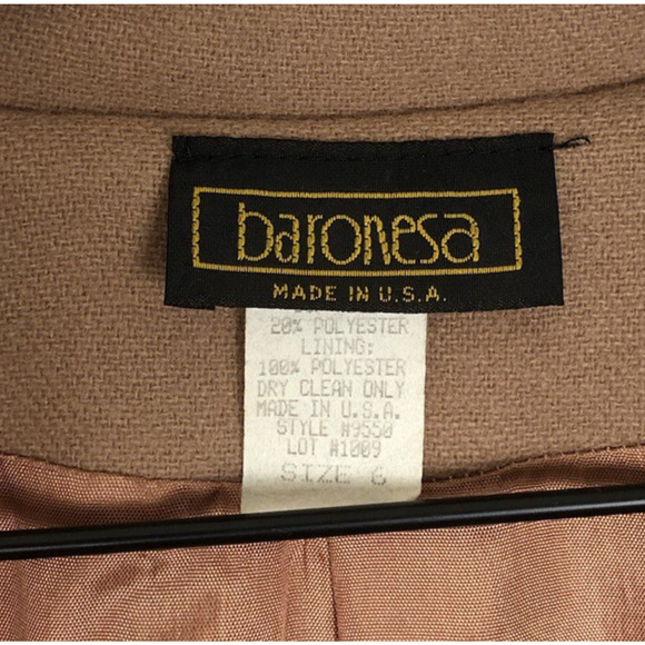 VTG BARONESA Wool Blend Blazer Women’s Sz 6 (40") Camel Tan Lined Pockets USA - Picture 3 of 16